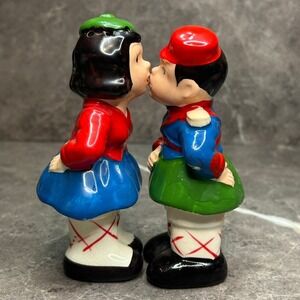 Vintage Kissing Boy and Girl Salt and Pepper Shakers Ceramic Japan Mid Century